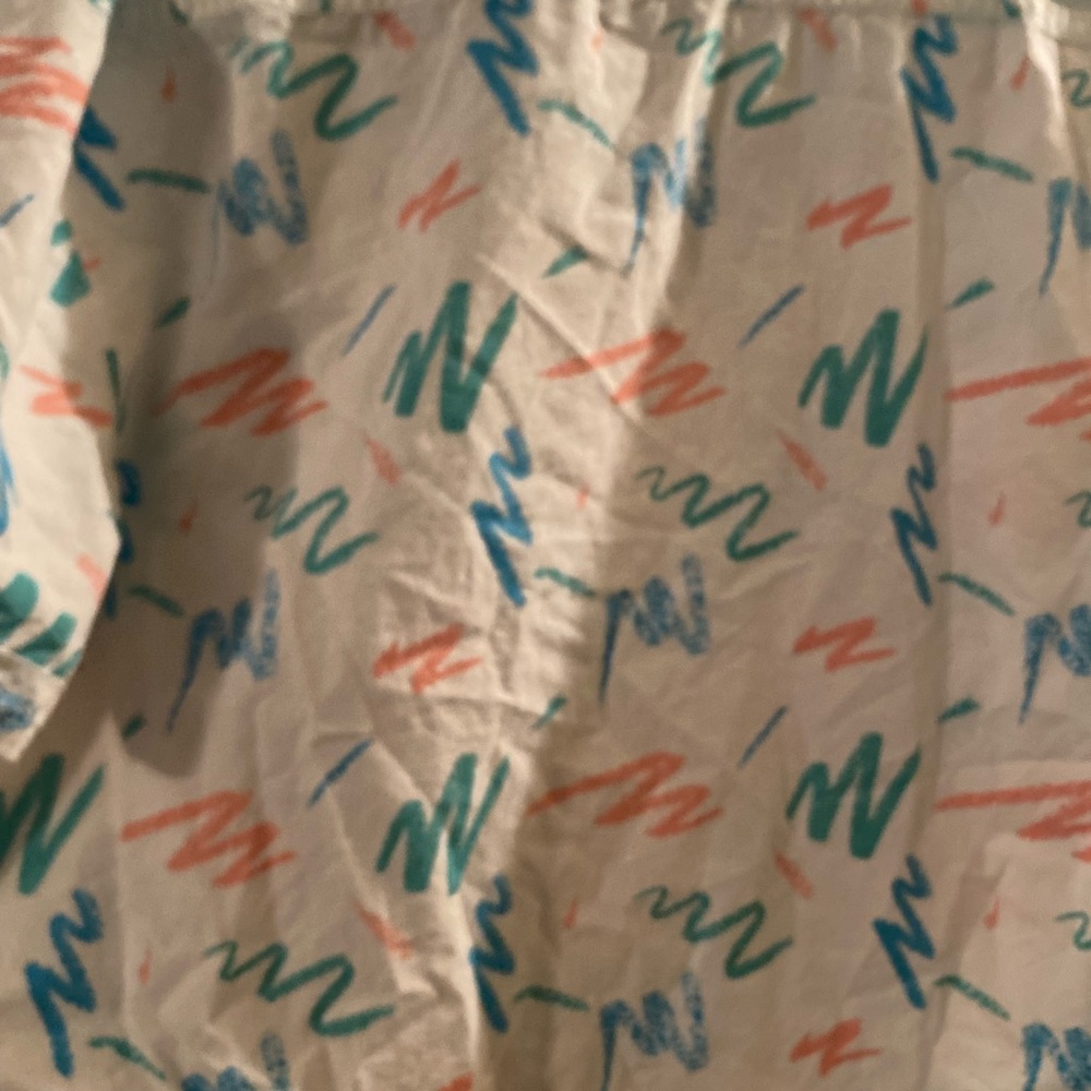 MT White Short-Sleeve Button-Down Shirt with Teal Blue and Coral Scribble Print - Picture 5 of 5
